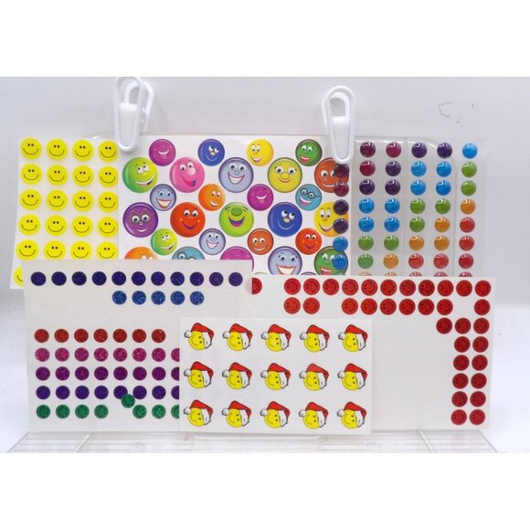 254  Smiley Faces & 60 Dot Stickers Multicolored, Vinyl, Metallic, Dimensional - Picture 1 of 7